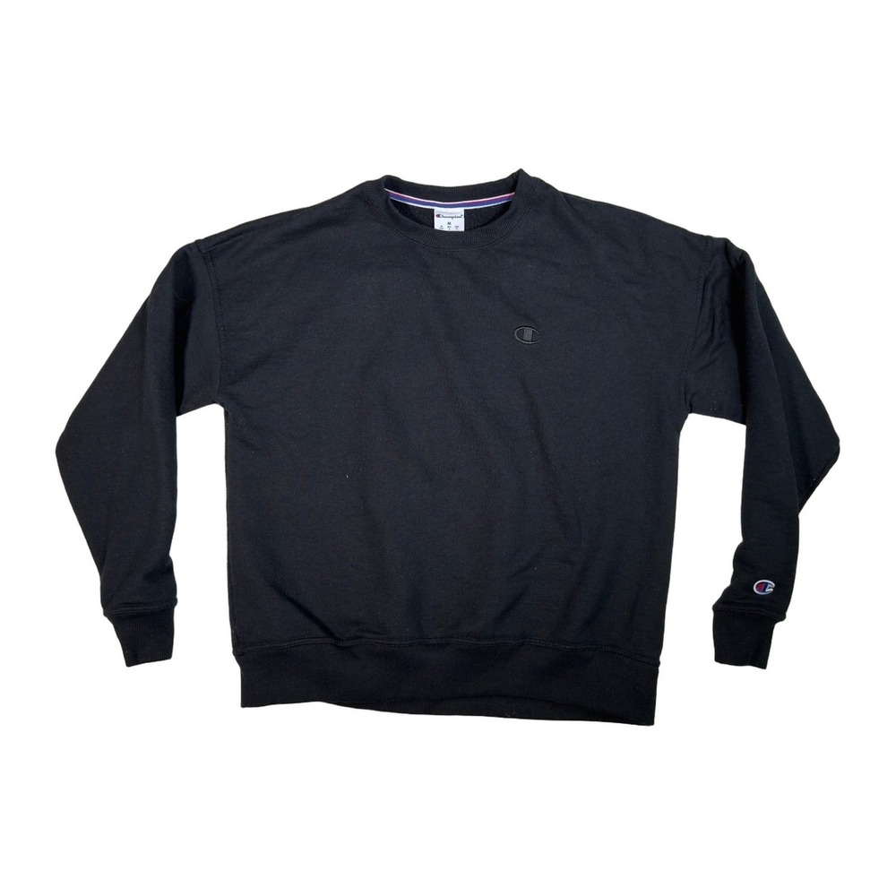 Champion Black Crewneck Sweatshirt Long Sleeve Logo Medium M Mens